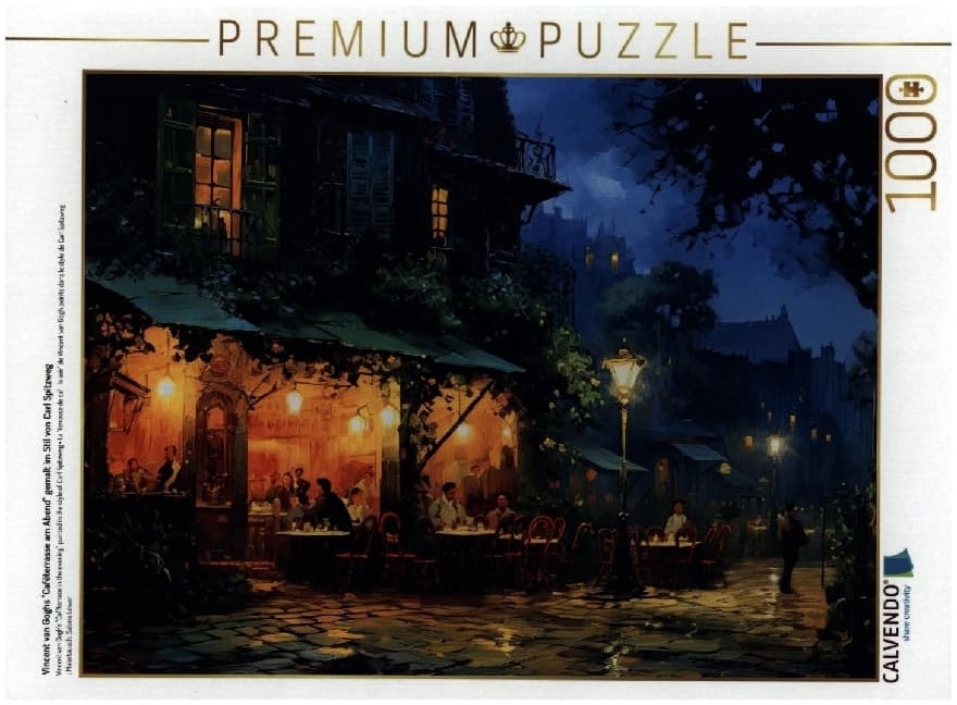 CALVENDO Puzzle Vincent van Goghs "Caféterrasse am Abend" gemalt im Stil von Carl Spitzweg | 1000 Teile Lege-Größe 64x48cm Foto-Puzzle für glückliche Stunden