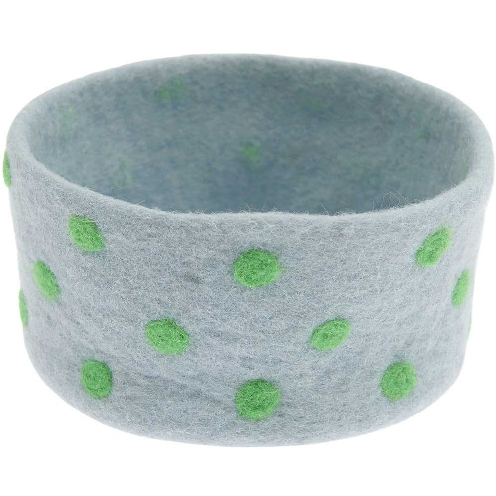 Filz-Körbchen Hellblau, Grün gepunktet, handgemacht, 100% Wolle, unter fairen Bedingungen in Nepal hergestellt, Ø 16cm, H 8cm