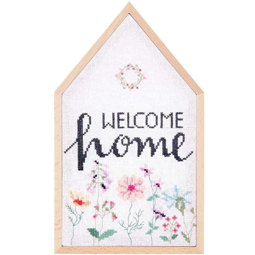 Stickpackung Gezählter Kreuzstich, Welcome Home, groß, inkl. Dekostickrahmen Haus L