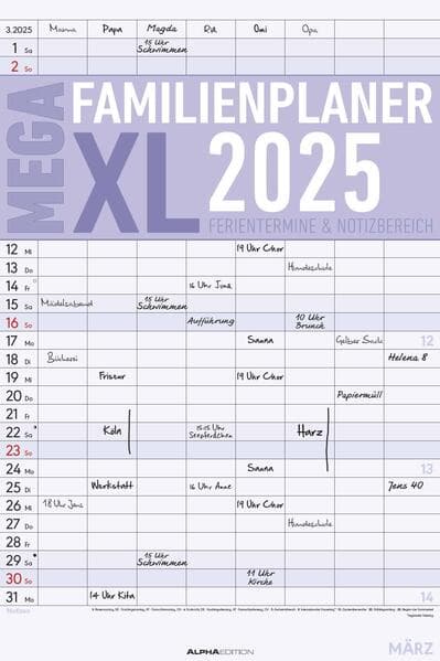 Alpha Edition - Der MEGA-Familienplaner XL 2025 Familientimer, 33x49,5cm, Familienkalender mit 8 Spa