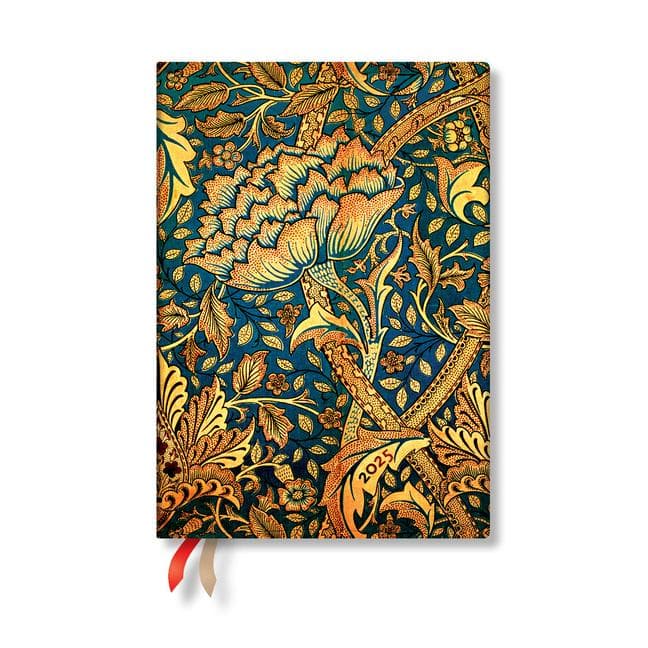 Paperblanks 2025 Weekly Planner Morris Windrush William Morris 12-Month Flexis MIDI Horizontal Elastic Band 176 Pg 100 GSM