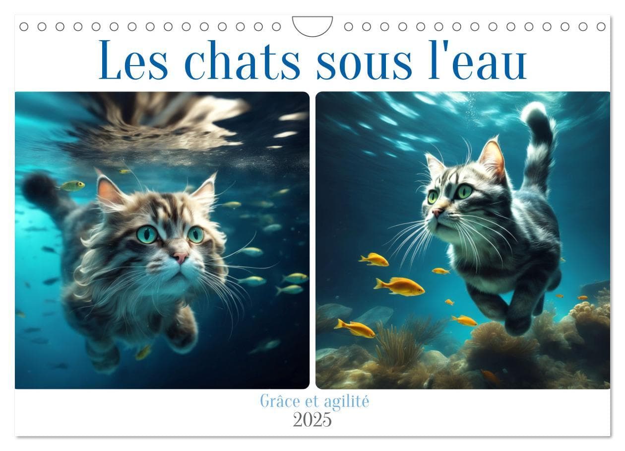 Les chats sous l'eau (Calendrier mural 2025 DIN A4 vertical), CALVENDO calendrier mensuel