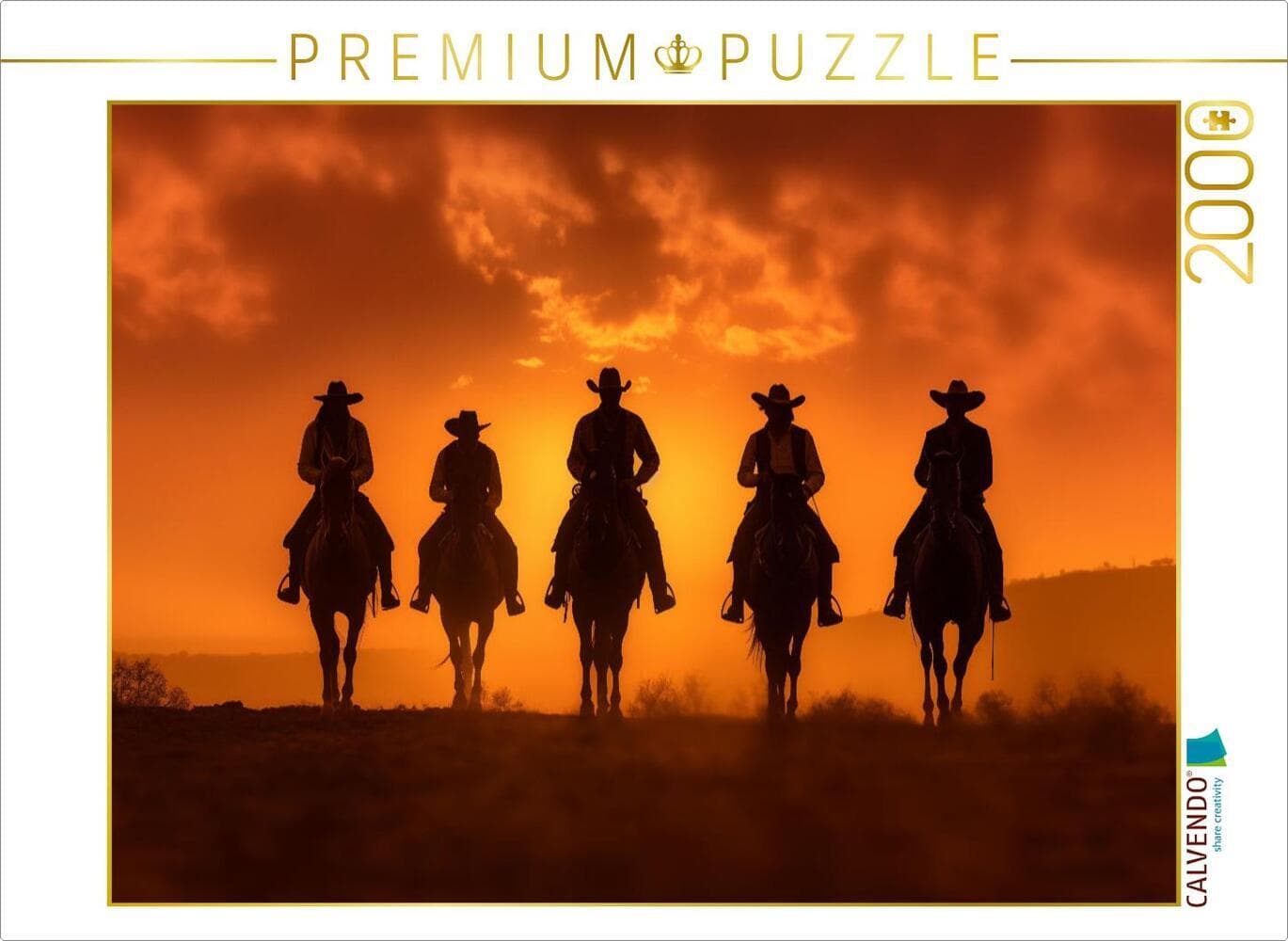 CALVENDO Puzzle Legenden des Westens: Fünf Cowboys im Abendrot | 2000 Teile Lege-Größe 90x67cm Foto-Puzzle für glückliche Stunden