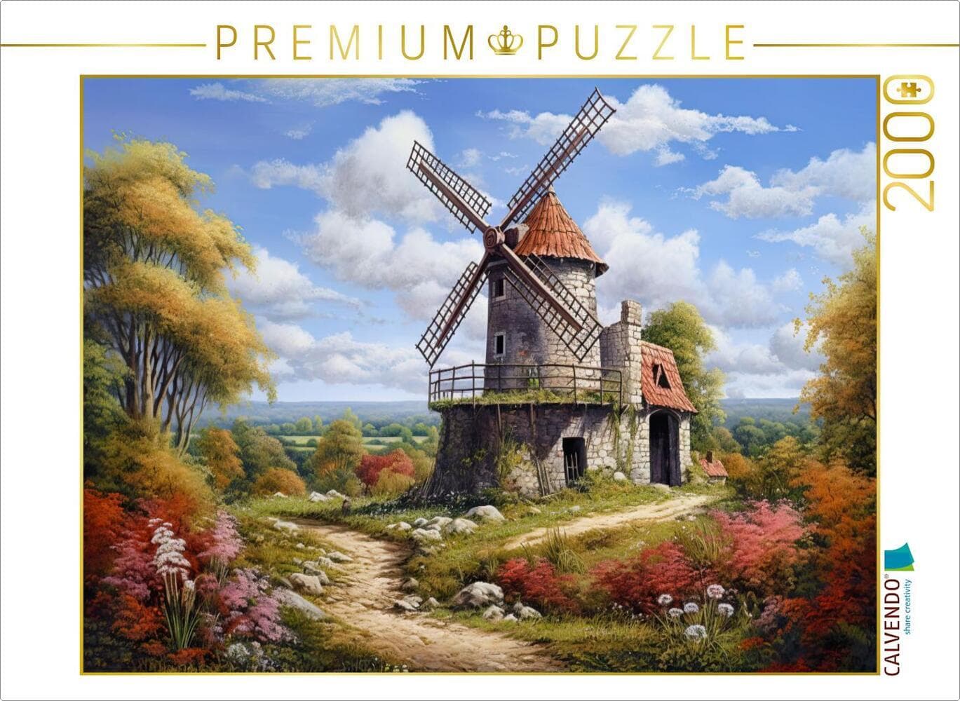CALVENDO Puzzle Spätsommerliche Landschaft mit Windmühle | 2000 Teile Lege-Größe 90x67cm Foto-Puzzle