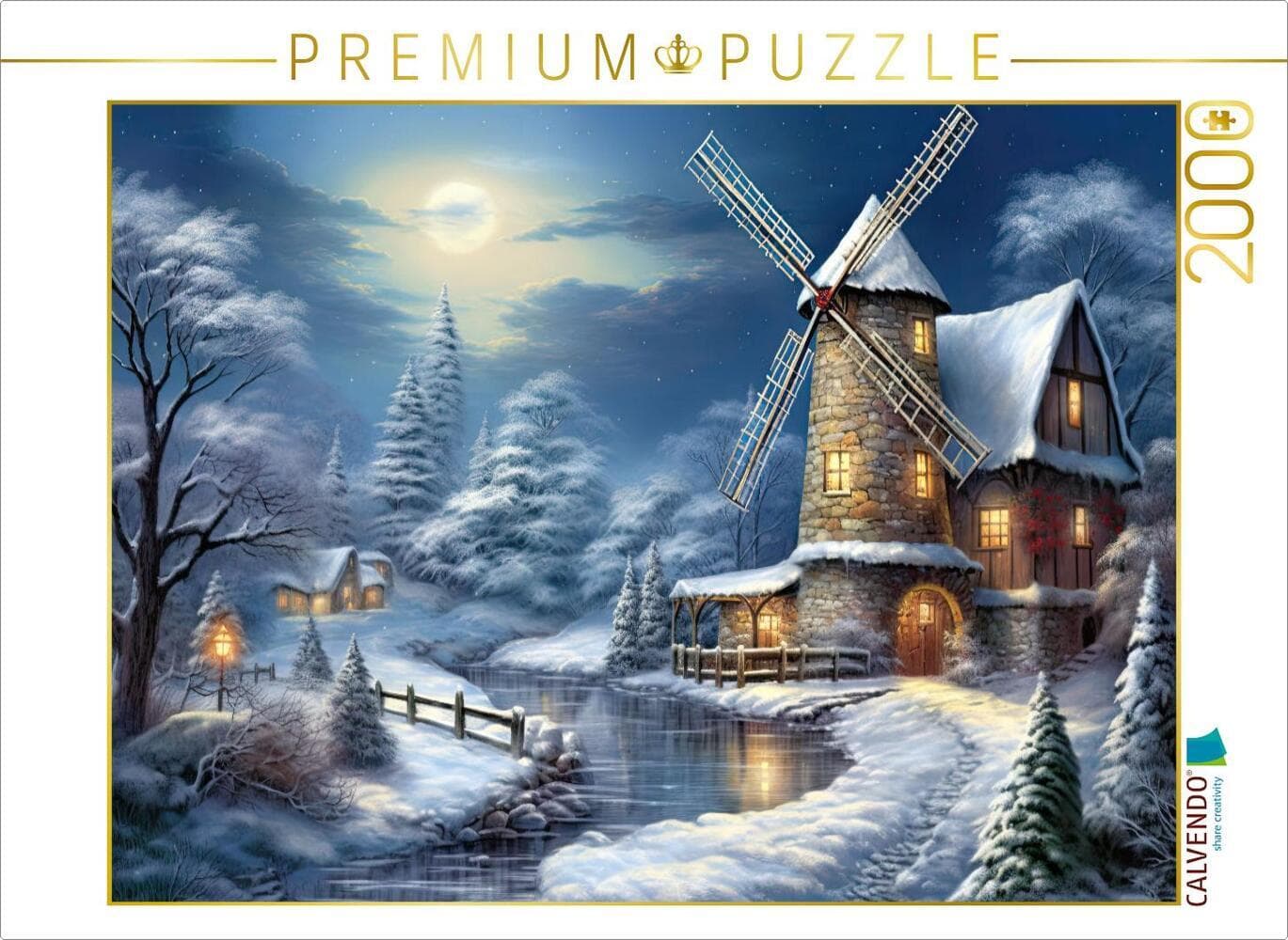 CALVENDO Puzzle Winterlandschaft mit Windmühle | 2000 Teile Lege-Größe 90x67cm Foto-Puzzle für glück
