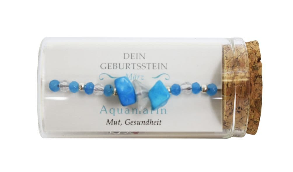 "März" Geburtsstein Armband im Gläschen