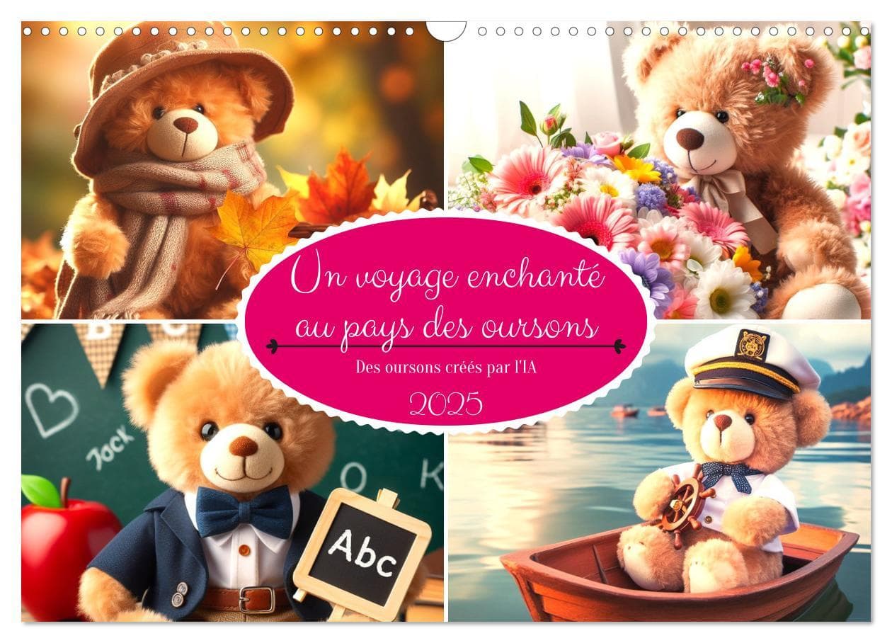 Un voyage enchanté au pays des oursons -Des oursons créés par l'IA (Calendrier mural 2025 DIN A3 vertical), CALVENDO calendrier mensuel