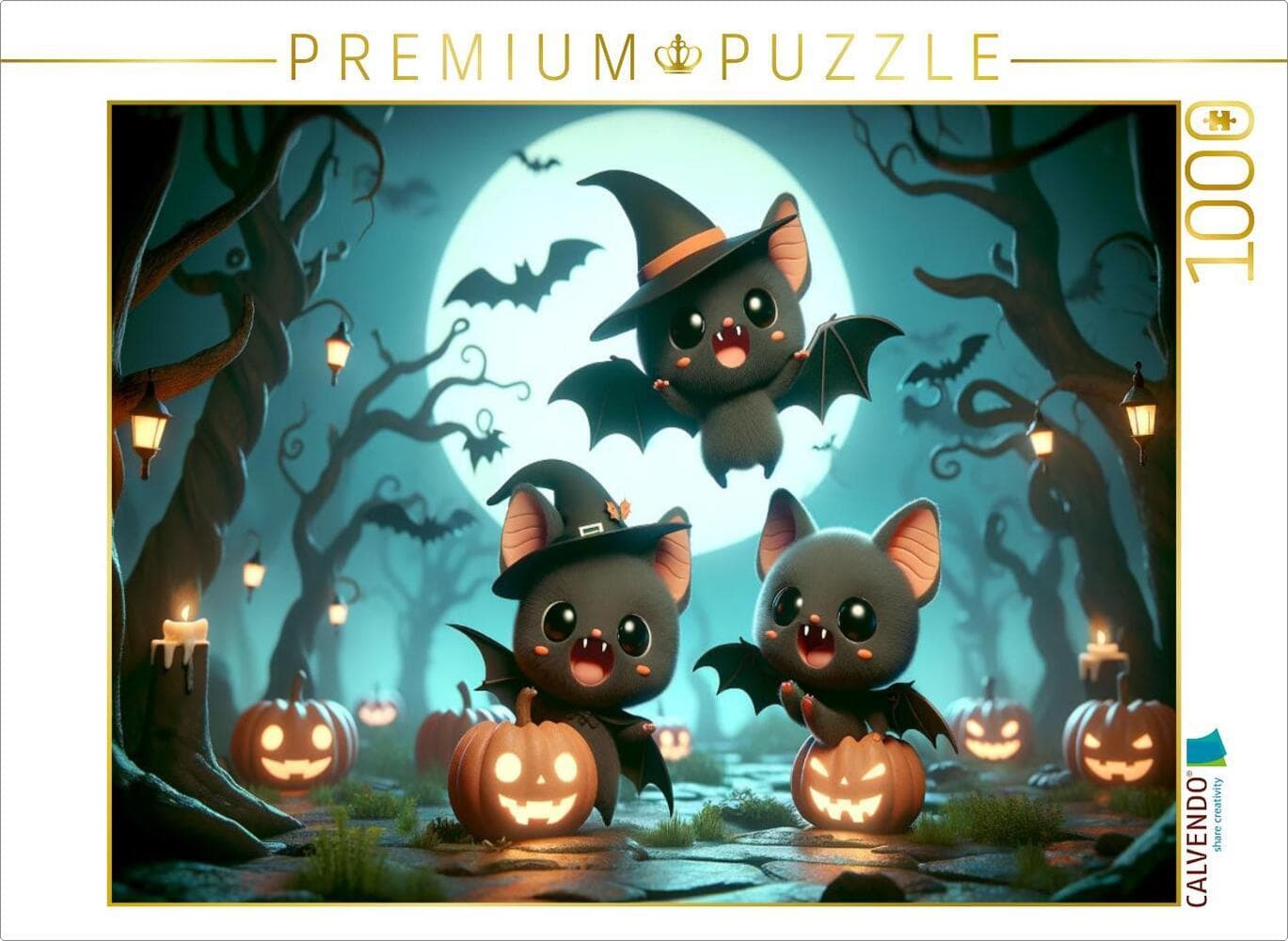 CALVENDO Puzzle Das Halloween-Abenteuer der kleinen Vampirfledermäuse | 1000 Teile Lege-Größe 64x48c