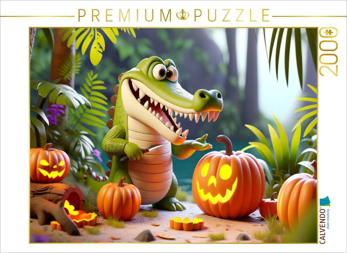 CALVENDO Puzzle Halloween im Dschungel: Krokodils-Kürbisschnitzerei | 2000 Teile Lege-Größe 90x67cm