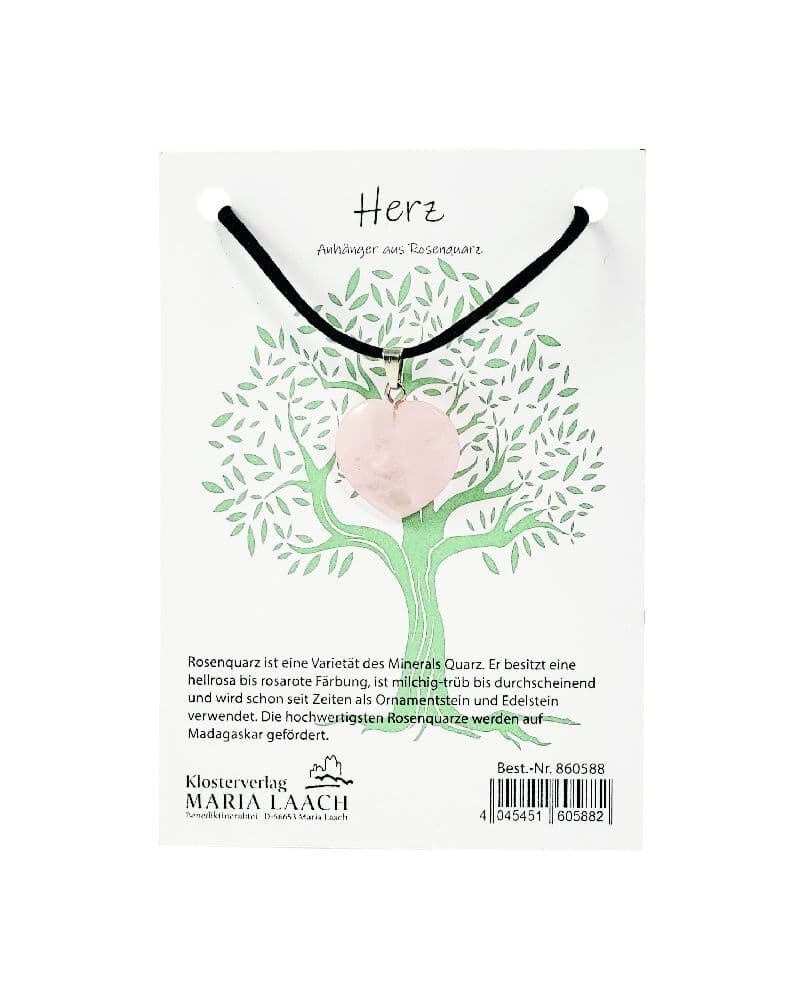 Halsanhänger Herz Rosenquarz, 2 cm, mit Schnur auf Kärtchen