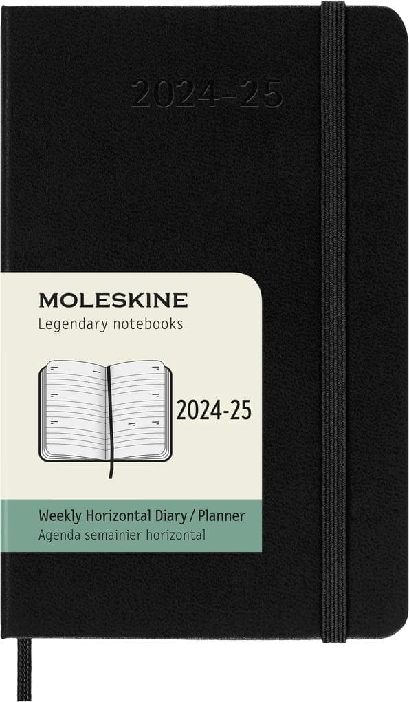 Moleskine 18 Monate Wochenkalender 2024/2025, P/A6, 1 Wo = 2 Seiten, Horizontal, Fester Einband, Schwarz