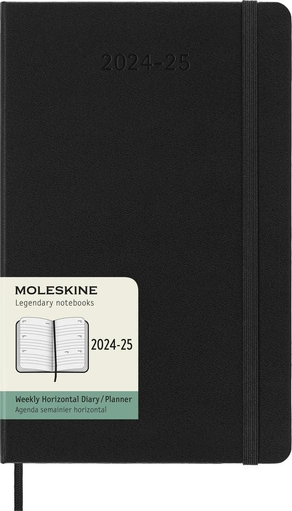 Moleskine 18 Monate Wochenkalender 2024/2025, L/A5, 1 Wo = 2 Seiten, Horizontal, Fester Einband, Schwarz