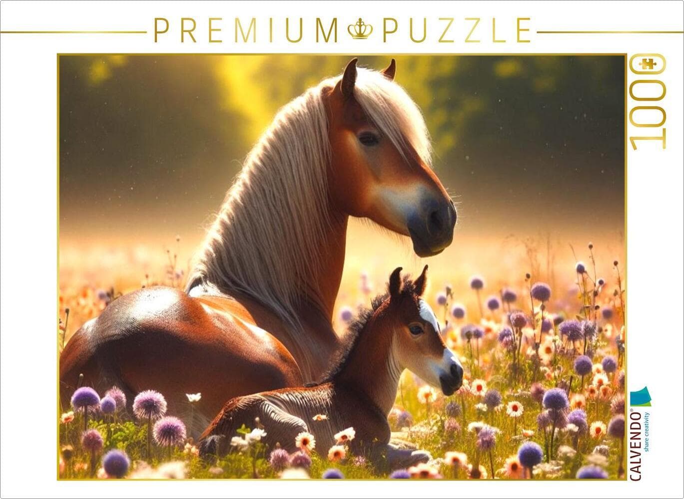 CALVENDO Puzzle Haflinger Stute mit Fohlen - Ein Jahr auf zauberhaften Weiden | 1000 Teile Lege-Größ