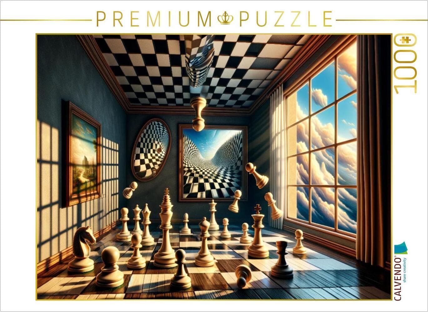 CALVENDO Puzzle Schachgeflüster im Raum der Illusionen: Das Spiel, das Realität verbiegt | 1000 Teile Lege-Größe 64x48cm Foto-Puzzle für glückliche Stunden: In den Schatten des Spiels liegt die Wahrheit verborgen