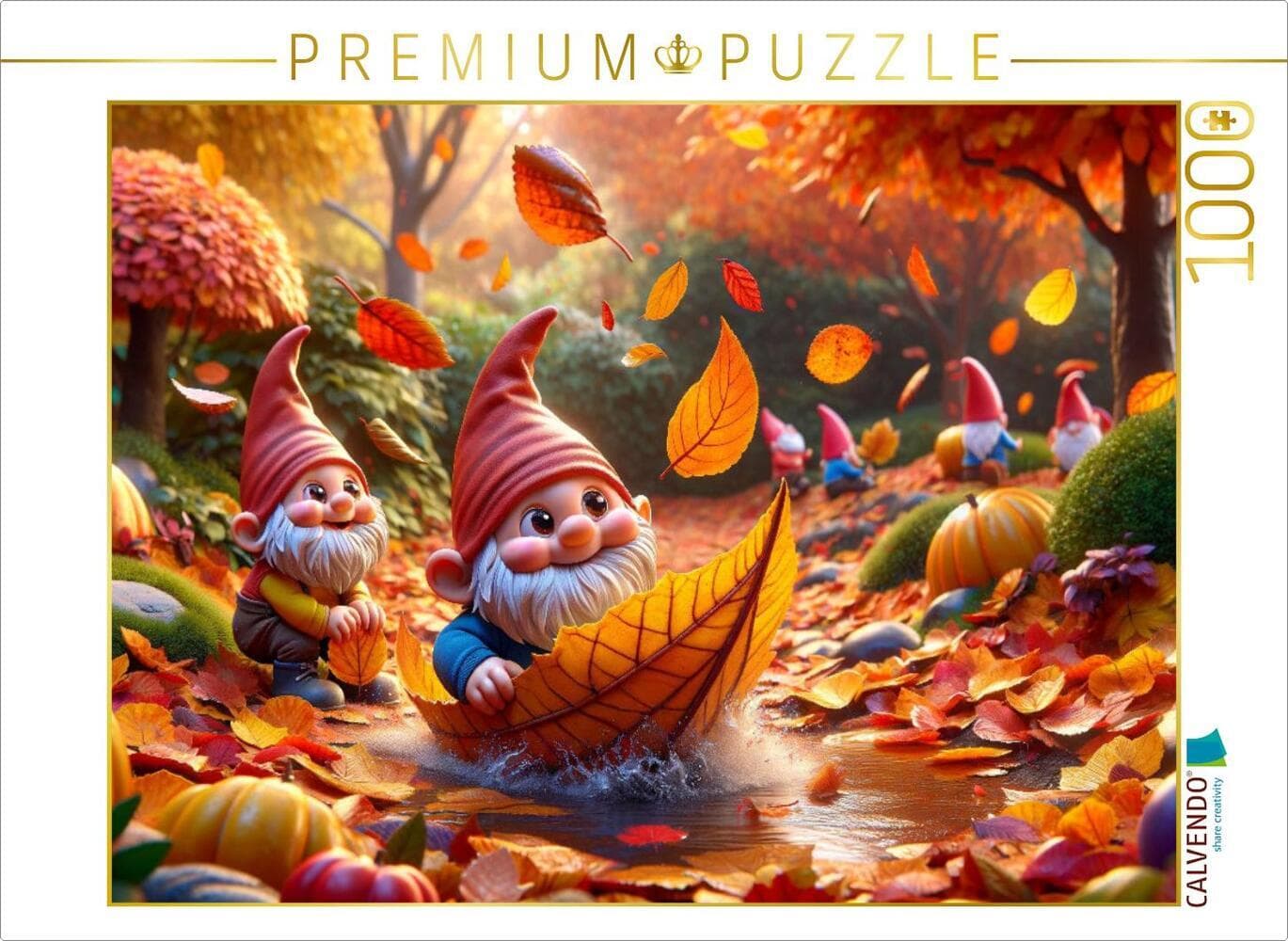 CALVENDO Puzzle Herbstsegeln im Blättermeer: Zwerge auf großer Fahrt | 1000 Teile Lege-Größe 64x48cm