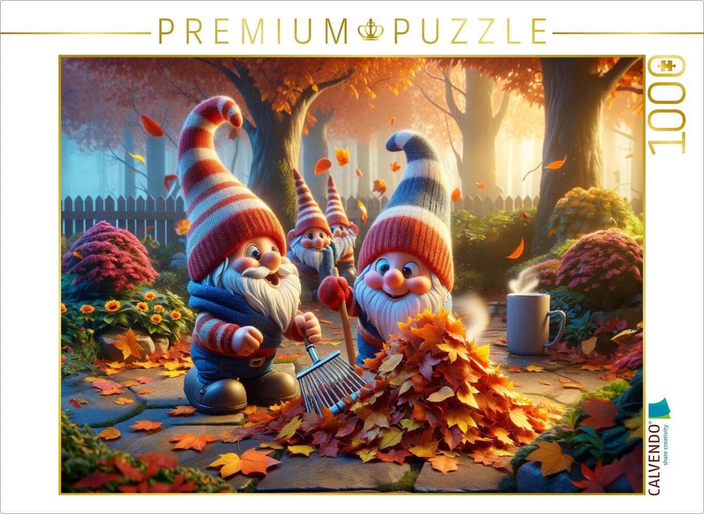 CALVENDO Puzzle Herbstliches Laubtreiben: Zwerge beim tänzelnden Reigen | 1000 Teile Lege-Größe 64x4