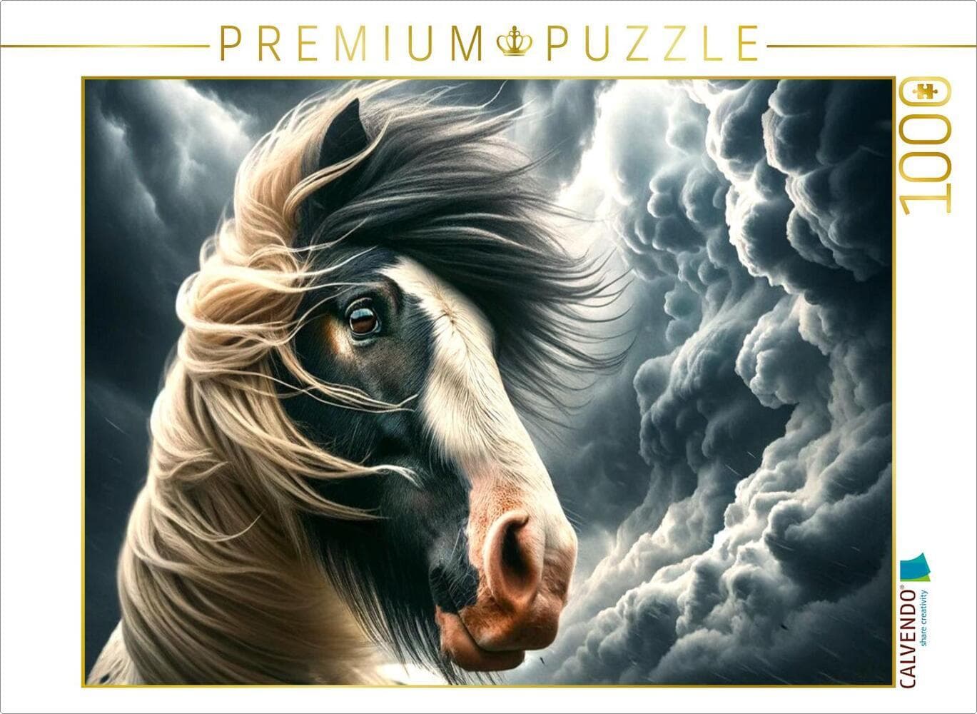 CALVENDO Puzzle Sturmreiter - Ein Tinker Pony Hengst im Wind | 1000 Teile Lege-Größe 64x48cm Foto-Pu