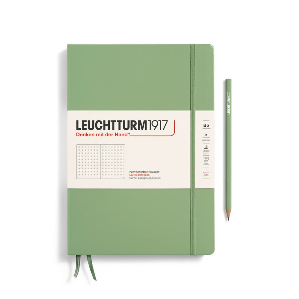 Notizbuch Composition (B5), Hardcover, 219 nummerierte Seiten, Salbei, Dotted