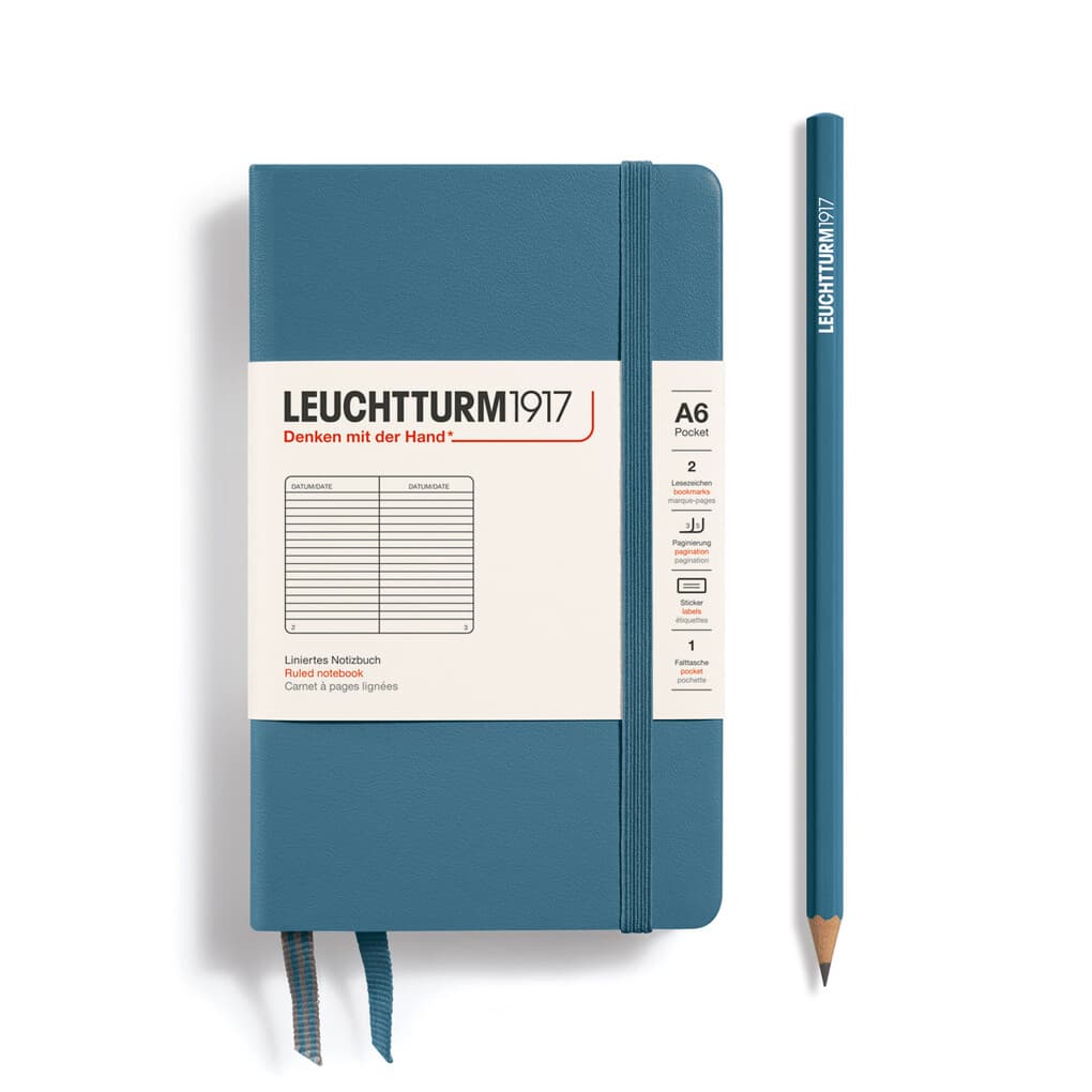 Notizbuch Pocket (A6), Hardcover, 187 nummerierte Seiten, Stone Blue, Liniert