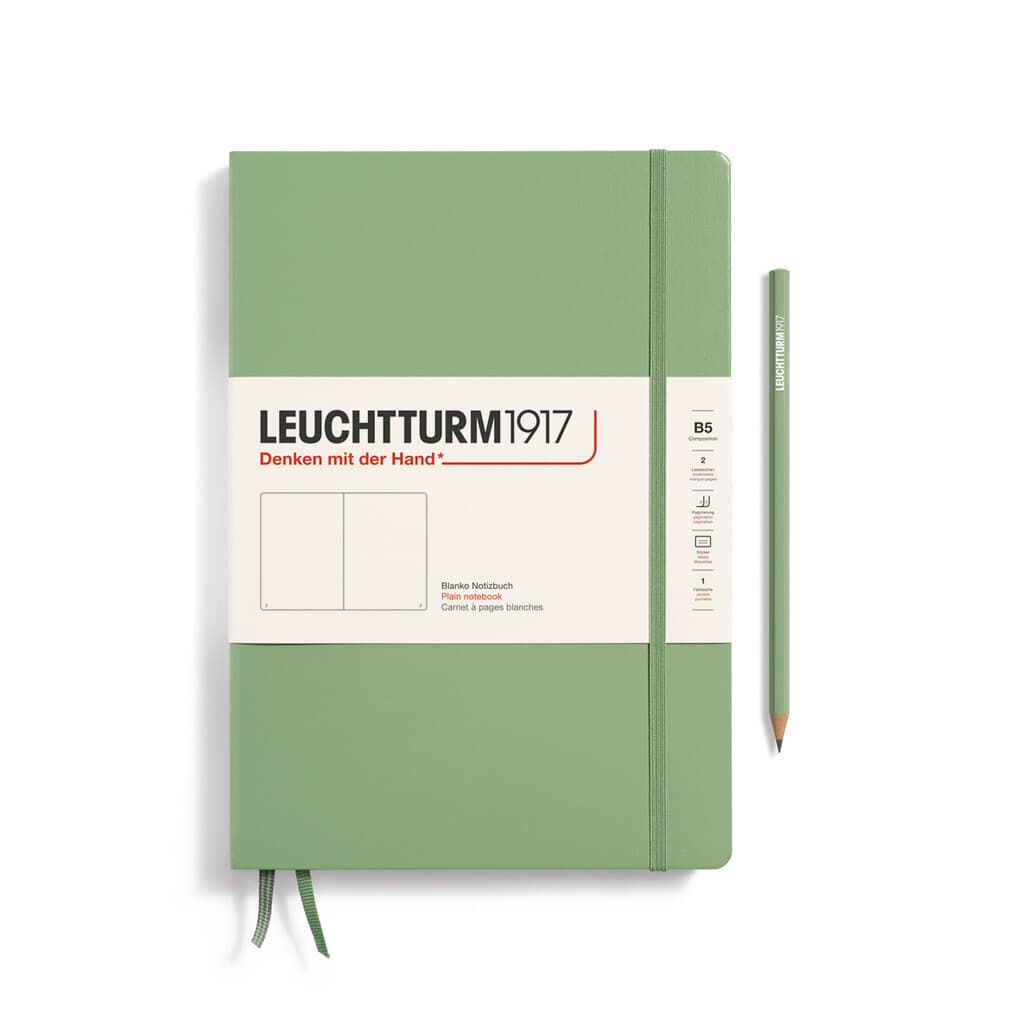 Notizbuch Composition (B5), Hardcover, 219 nummerierte Seiten, Salbei, Blanko