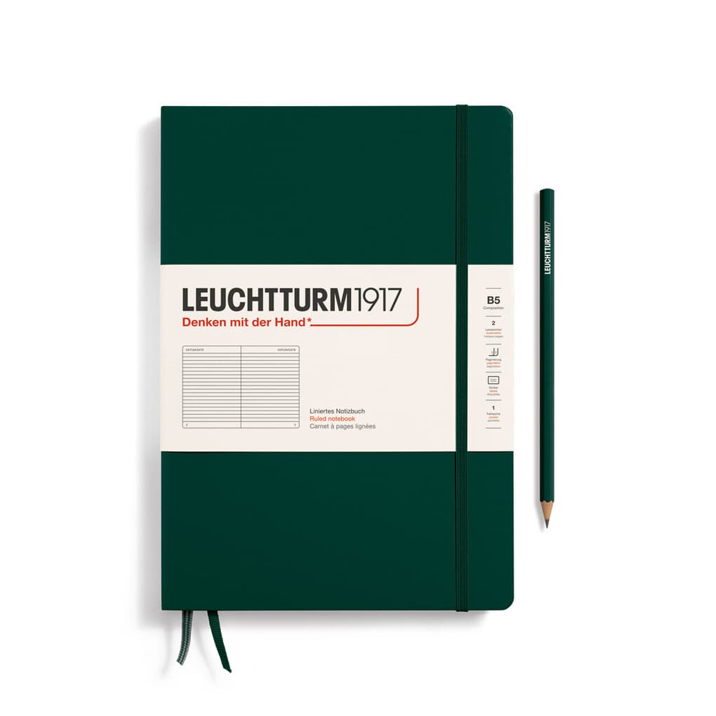 Notizbuch Composition (B5), Hardcover, 219 nummerierte Seiten, Forest Green, Liniert