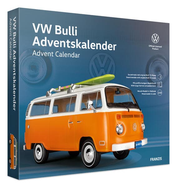 FRANZIS 67223 - VW Bulli Adventskalender inkl. Metall-Modellauto im Maßstab 1:43, Soundmodul mit ori