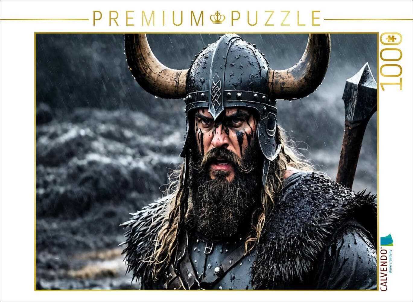 CALVENDO Puzzle Grimmiger Wikingerkrieger mit gehörntem Helm | 1000 Teile Lege-Größe 64x48cm Foto-Pu