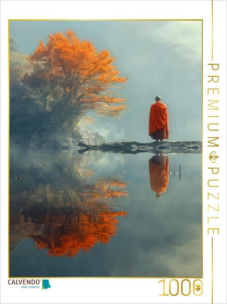 CALVENDO Puzzle Stille - buddhistischer Mönch am See | 1000 Teile Lege-Größe 64x48cm Foto-Puzzle für