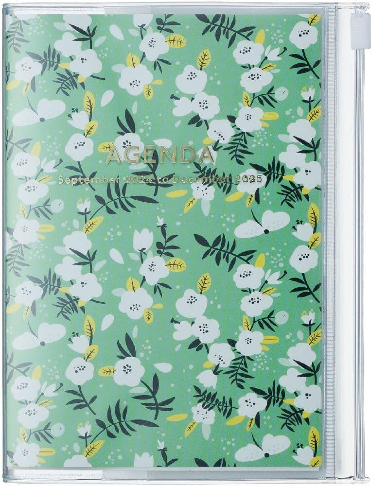 MARK'S 2024/2025 Taschenkalender A6 vertikal, Flower Pattern, Green
