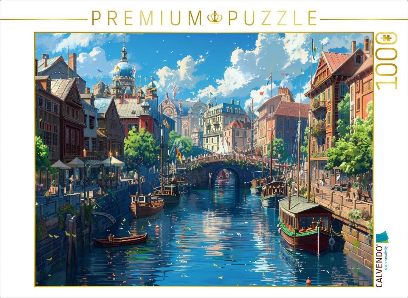 CALVENDO Puzzle Märkte am Kanal - Anime Zeichentrick | 1000 Teile Lege-Größe 64x48cm Foto-Puzzle für