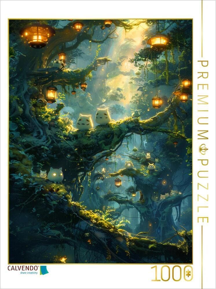 CALVENDO Puzzle Nachts im Wald - Waldgeister im Anime Stil | 1000 Teile Lege-Größe 64x48cm Foto-Puzz