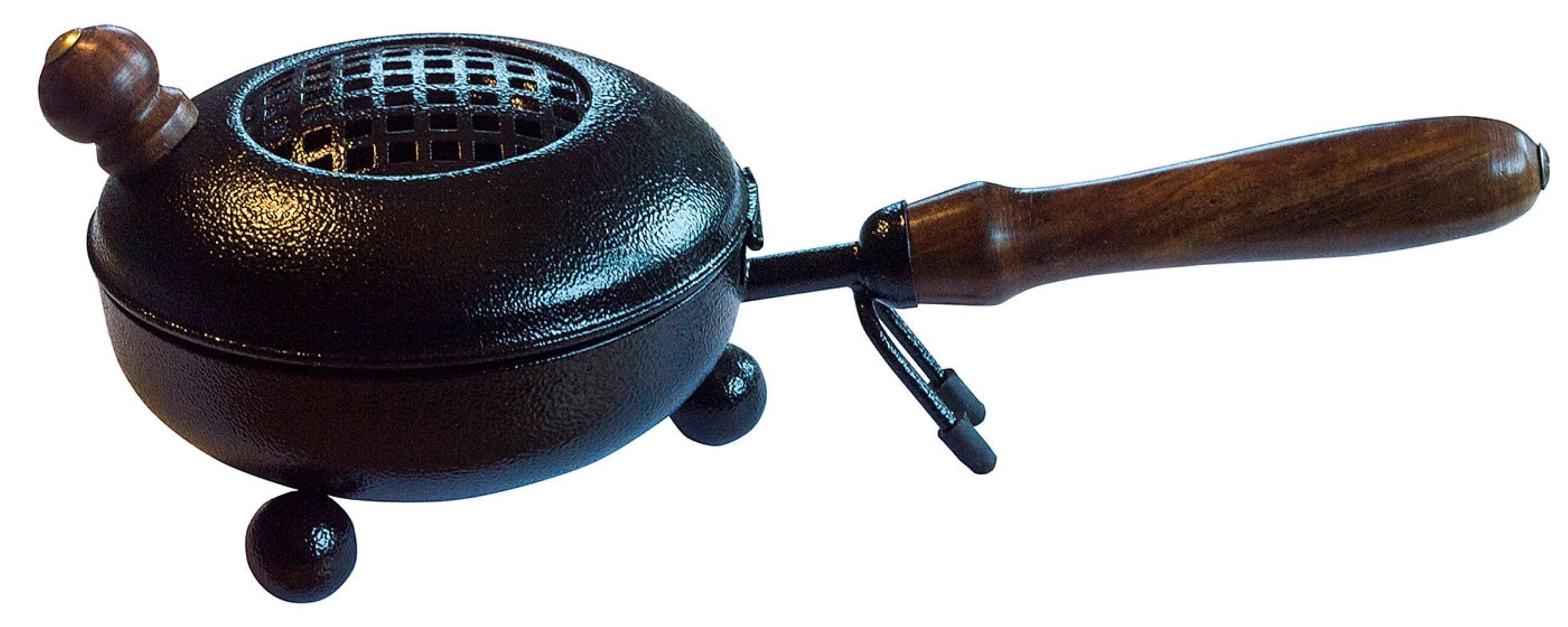 Räuchergefäß "Pfanne" aus Stahl schwarz mit Holzgriff