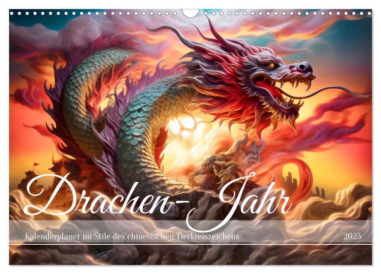 Drachen-Jahr - Kalenderplaner im Stile des chinesischen Tierkreiszeichens (Wandkalender 2025 DIN A3 quer), CALVENDO Monatskalender