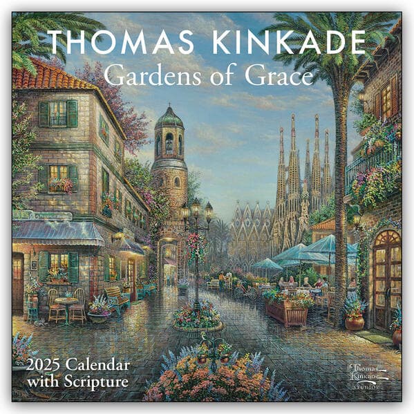 Thomas Kinkade Gardens of Grace with Scripture 2025 Wall Calendar