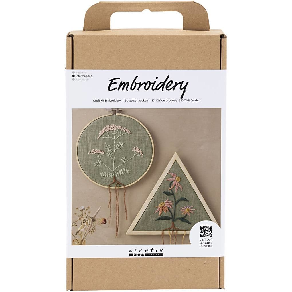 Creativ Company DIY Sets Sticken & Nadelstanzen Kreativ Set Sticken, Staubgrün, Stickrahmen, Kreativ Box