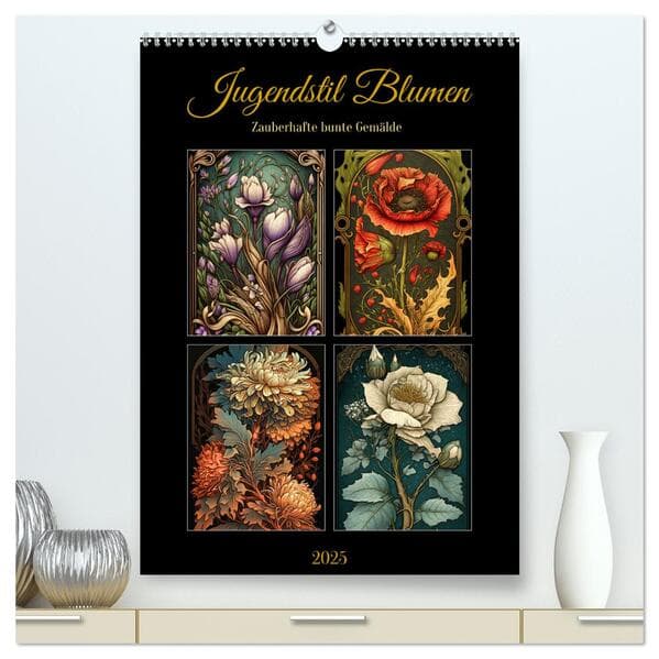 Jugendstil Blumen (hochwertiger Premium Wandkalender 2025 DIN A2 hoch), Kunstdruck in Hochglanz