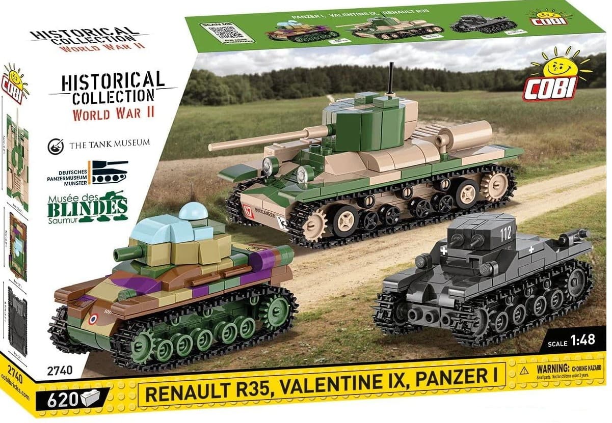 COBI Historical Collection 2740 - Renault R35, Valentine IX, Panzer I, Bausatz 1:48, 595 Klemmbausteine