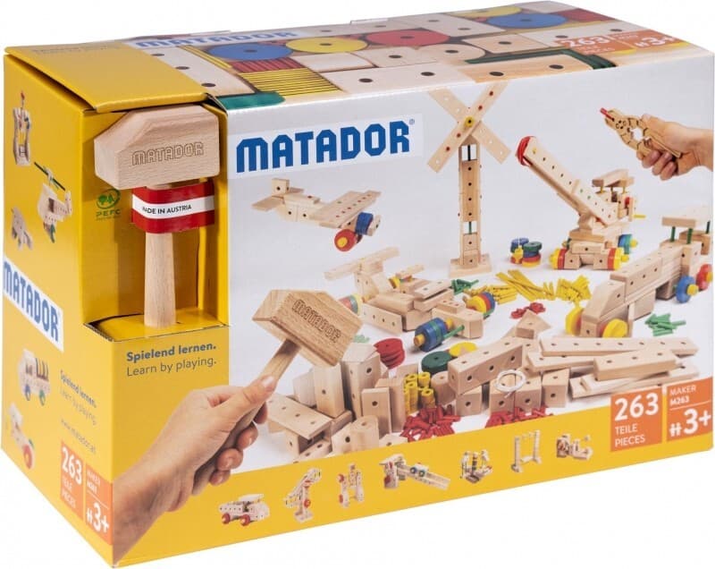 MATADOR 21263 - Maker M263, Baukasten, Holz, 263 Teile, Konstruktionsbaukasten, ab 3 Jahren, Spielend lernen!