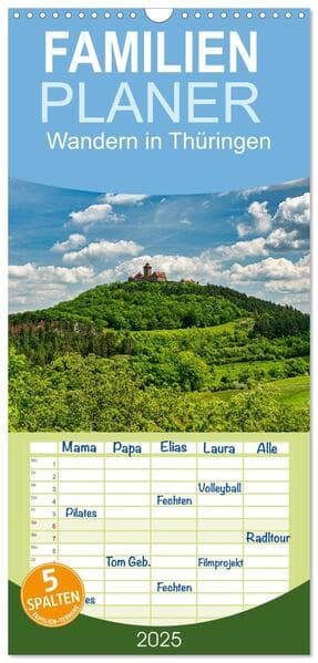 Familienplaner 2025 - Wandern in Thüringen mit 5 Spalten (Wandkalender, 21 x 45 cm) CALVENDO