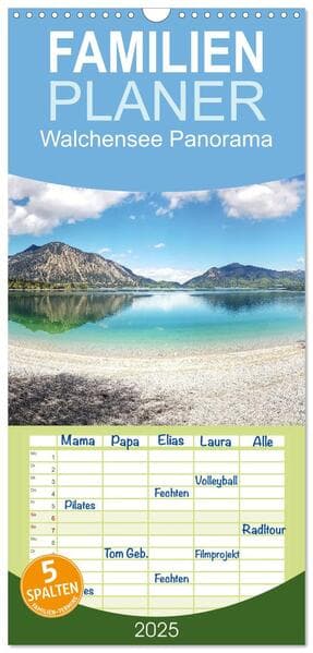 Familienplaner 2025 - Walchensee Panorama mit 5 Spalten (Wandkalender, 21 x 45 cm) CALVENDO