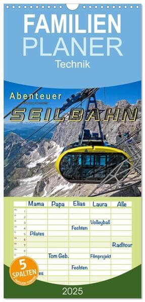 Familienplaner 2025 - Abenteuer Seilbahn mit 5 Spalten (Wandkalender, 21 x 45 cm) CALVENDO