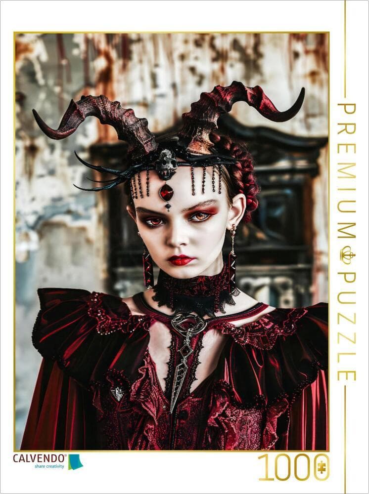 CALVENDO Puzzle Gothic in ganzer Linie. Gothikgirl mit Hörnern im Kleid. | 1000 Teile Lege-Größe 64x
