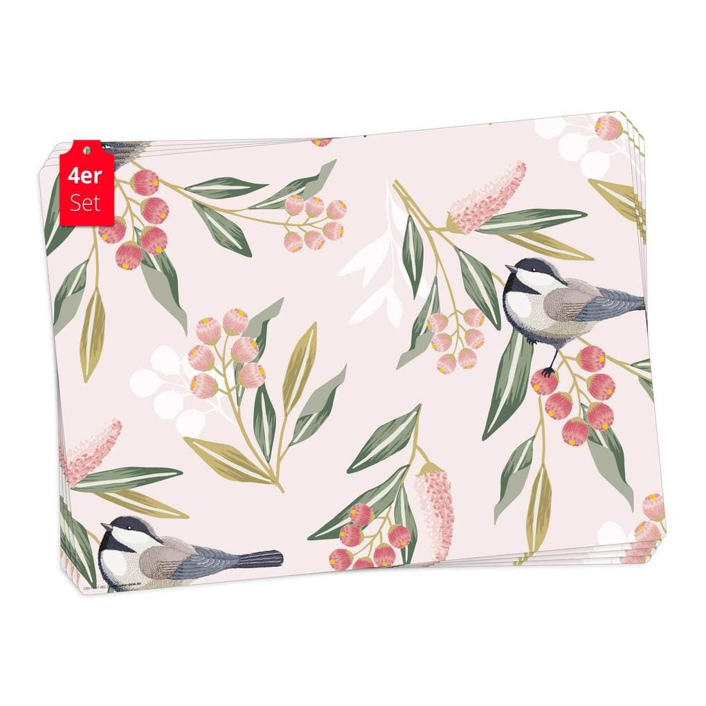 Tischsetmacher Tischsets Meisen mit Beeren, aus hochwertigem Vinyl (4 Stück), 44 x 32 cm