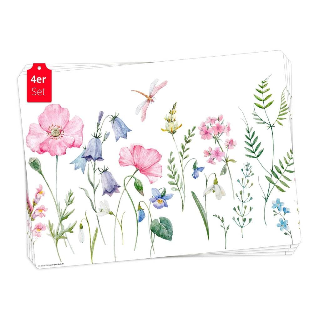 Tischsetmacher Tischsets Blumenwiese Aquarell rosa, aus hochwertigem Vinyl (4 Stück), 44 x 32 cm