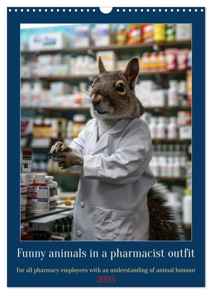 Funny animals in a pharmacist outfit (Wall Calendar 2025 DIN A3 portrait), CALVENDO 12 Month Wall Calendar
