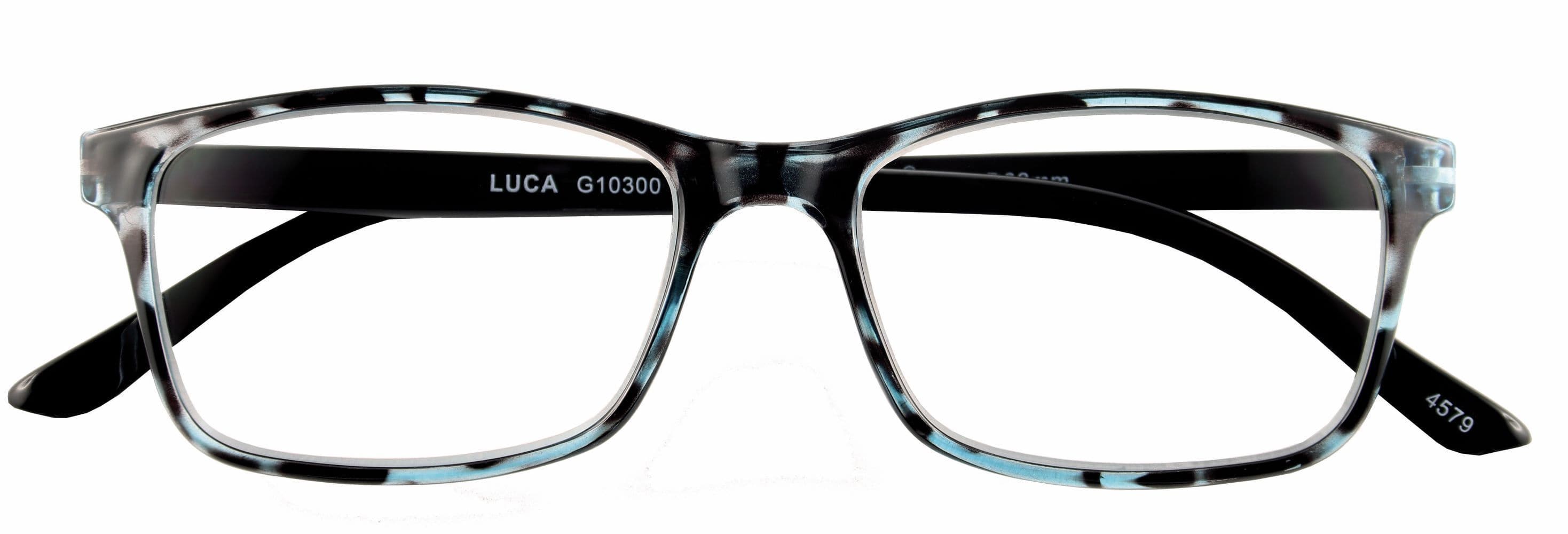 Lesebrille LUCA, blau havanna, +2.00 dpt mit Etui