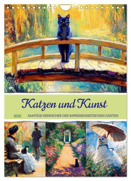 Katzen und Kunst - Samtige Herrscher der impressionistischen Gärten (Wandkalender 2025 DIN A4 hoch), CALVENDO Monatskalender