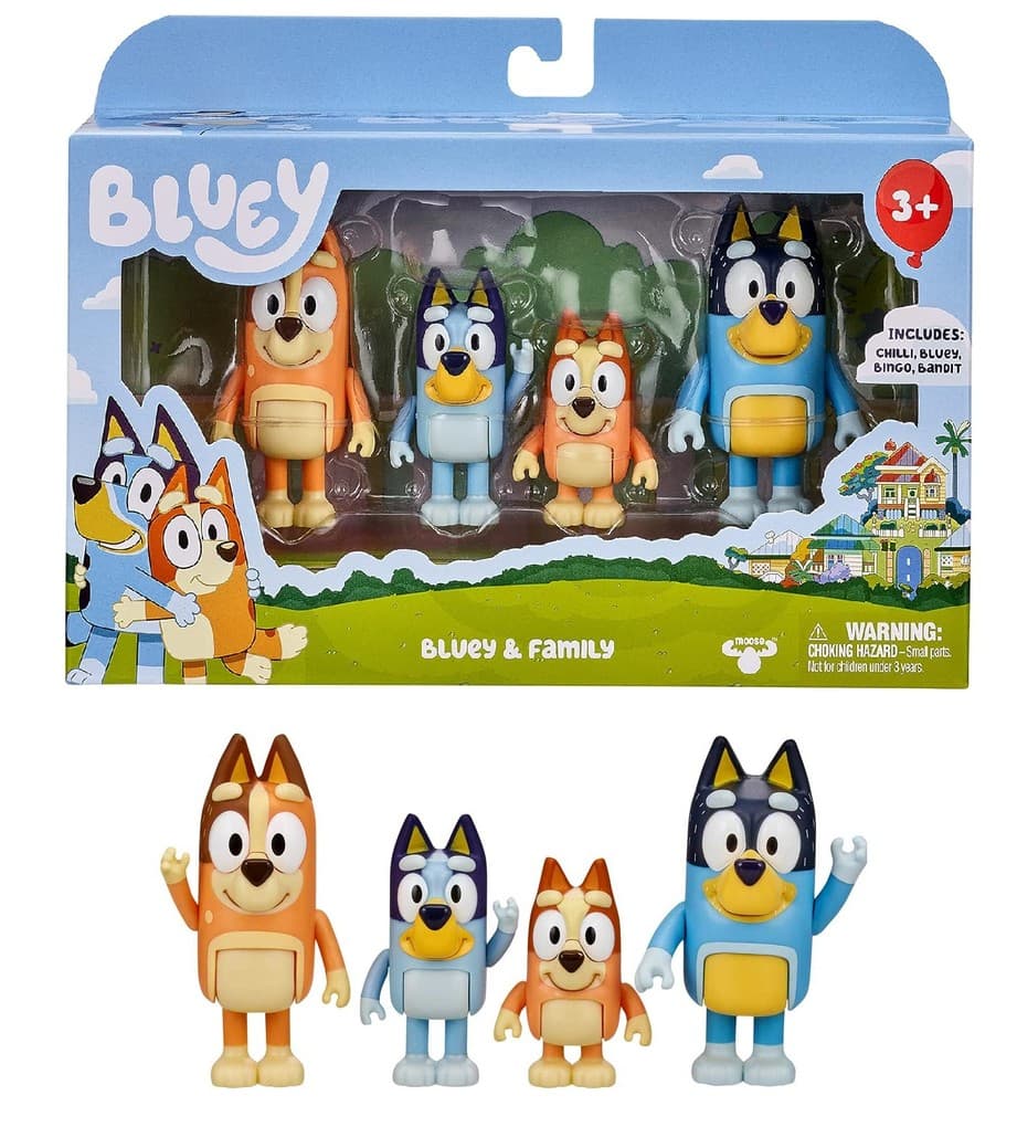 Moose Toys 300157 - BLUEY Figuren-4er-Pack (Bluey & Family), beweglich,