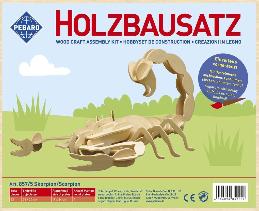 PEBARO 857/5 - Holzbausatz Skorpion, 33 Teile, Holzkonstruktion zum Zusammenstecken