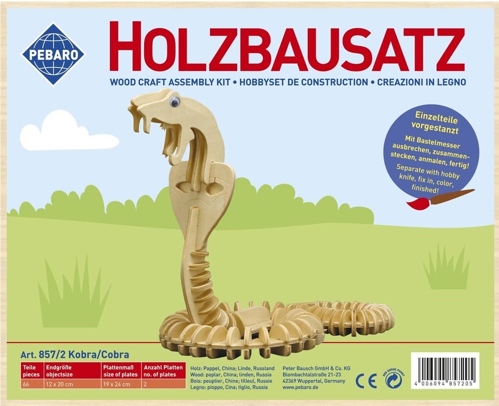 PEBARO 857/2 - Holzbausatz Kobra, 66 Teile, Holzkonstruktion zum Zusammenstecken